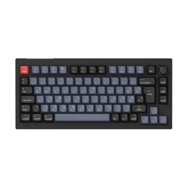 Keychron V1 Max Bluetooth / vezeték nélküli HU Gateron Jupiter Brown mechanikus billentyűzet, fekete-kék (V1M-D3Z-HU)