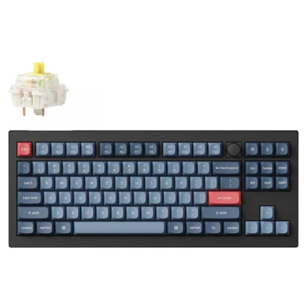 Keychron V3 Max Bluetooth / vezeték nélküli HU Gateron Jupiter Banana mechanikus billentyűzet, fekete-kék (V3M-D4Z-HU)