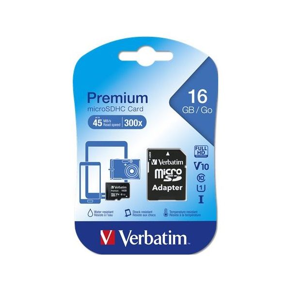 VERBATIM Memóriakártya, Micro SDHC, 16GB, Class 10, adapterrel (44082)