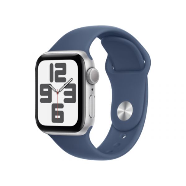 Apple Watch SE2 v3 GPS 44mm (MXER3QH/A) ezüstszínű alumíniumtok, denimszínű sportszíj M/L