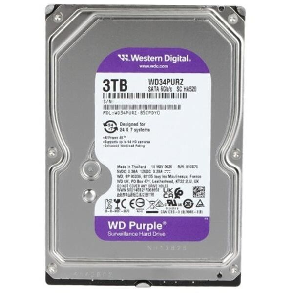 WESTERN DIGITAL 3.5" HDD SATA-III 3TB 5400rpm 128MB Cache, CAVIAR Purple