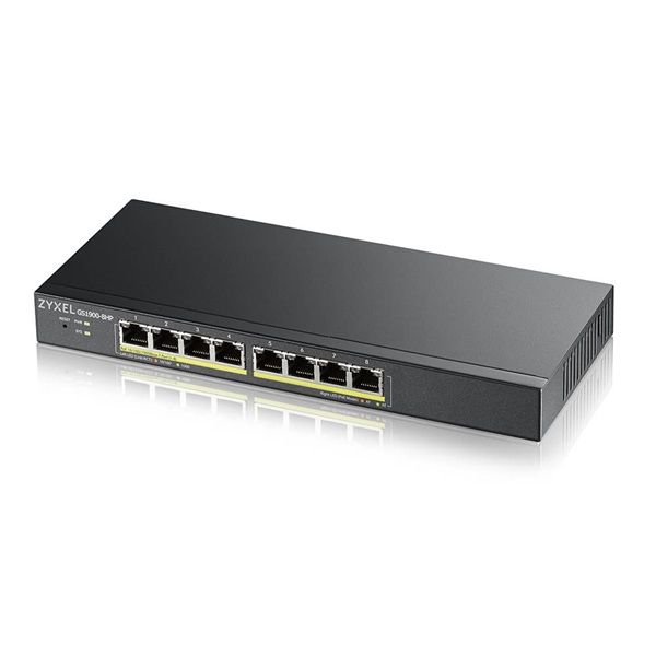 ZYXEL 8x1000Mbps L2 PoE Smart Switch, 802.3at, desktop, fanless (GS1900-8HP-EU0102F)