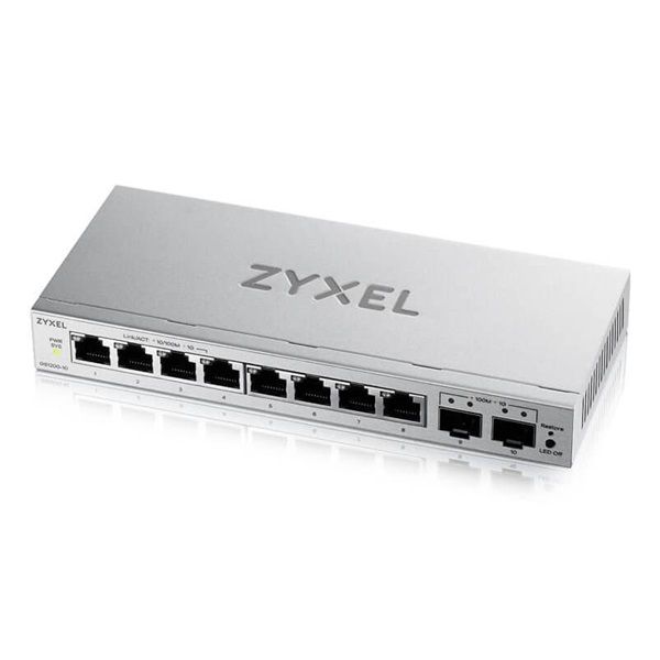 ZYXEL Switch 8x1000Mbps + 2xSFP Fémházas Asztali, Web menedzselés (GS1200-10V3-EU0101F)