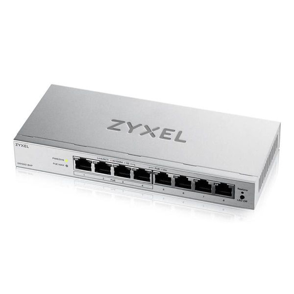 ZYXEL Switch 8x1000Mbps (4xPOE+), Fémházas Asztali (GS1200-8HPV3-EU0101F)