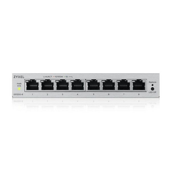 ZYXEL Switch 8x1000Mbps Fémházas Asztali, Web menedzselés (GS1200-8V3-EU0101F)