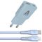 AVAX CH6416 30W GaN töltő és USBC-Lightning szilikon kábel szett, világoskék