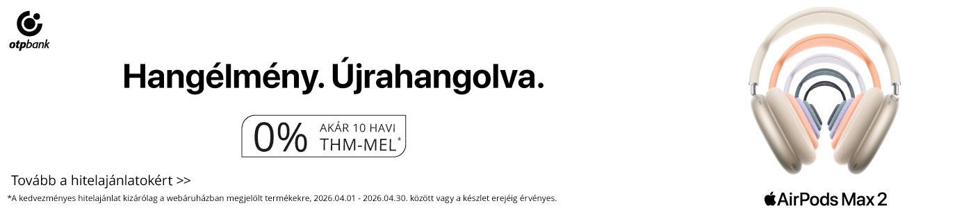 Apple AirPods Max 2 Hangélmény. Újrahangolva. Előrendelés akár 10 havi 0% THM-mel. Az ajánlat 2026.04.01. és 2026.04.30. között vagy a készlet erejéig érvényes.