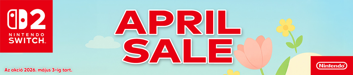 Nintendo April Sale promóciós banner tavaszi virágos grafikával. Az akció 2026. május 3-ig tart.