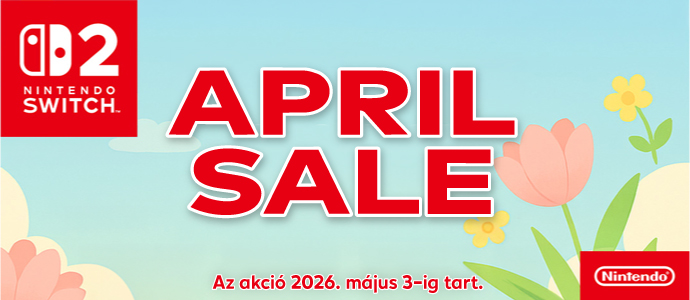 Nintendo April Sale promóciós banner tavaszi virágos grafikával. Az akció 2026. május 3-ig tart.
