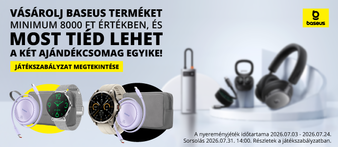 A nyereményjéték időtartama 2026.07.03 - 2026.07.24. 13:00. Sorsolás 2026.07.31. 14:00. Játékszabályzat:https://www.notebook.hu/media/wysiwyg/Notebook%20Baseus%2007.03.pdf.