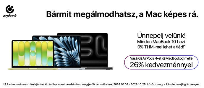 Vásárolj AirPods 4-et új MacBookod mellé 26% kedvezménnyel Vásárolj AirPods 4-et új MacBookod mellé 26% kedvezménnyel